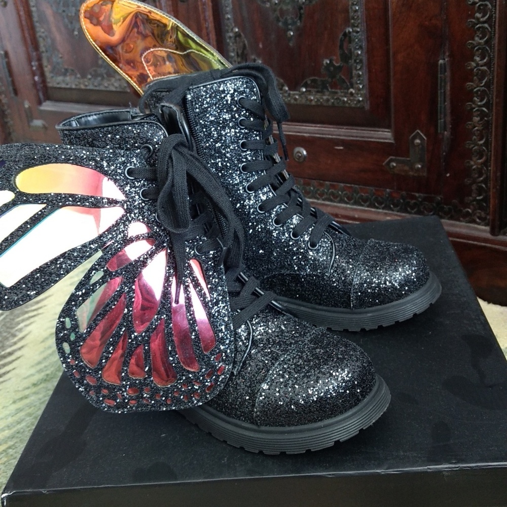Club Exx Kids Black Glitter Butterfly Boot Size 3M